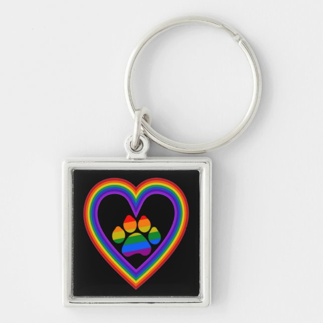 Key Chain Red Rainbow Heart With Paw (Front)
