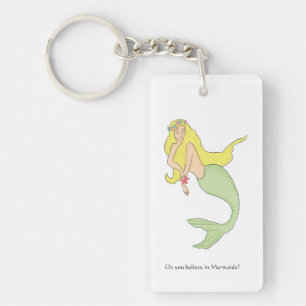 Key Chain with Retro Drawing of a Mermaid
