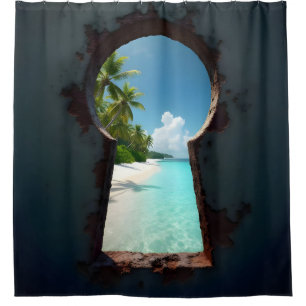 key hole view of caribbean beach shower curtain