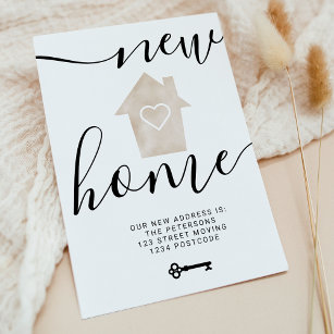 Key house beige minimal new home heart moving announcement postcard