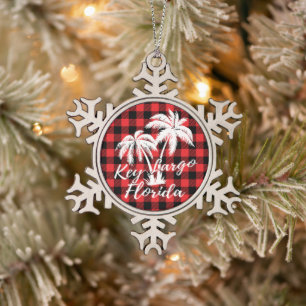 Key Largo Florida Beach Palm Trees Snowflake Pewter Christmas Ornament