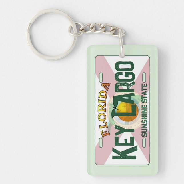 Key Largo Florida flag license plate keychain (Front)