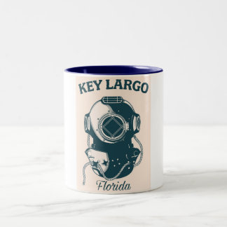 Key Largo Florida Nautical Diving travel poster Two-Tone Coffee Mug