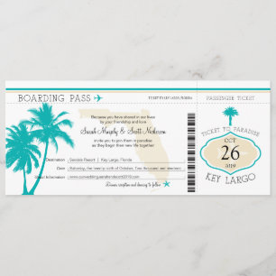 Key Largo Florida Palm Tree Boarding Pass Wedding Invitation