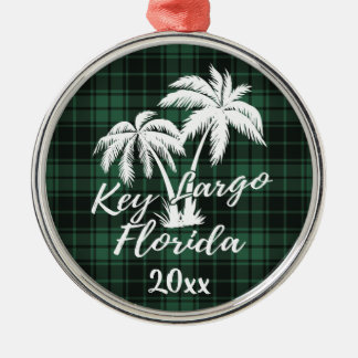 Key Largo Florida Palm Tree Green Plaid Metal Tree Decoration