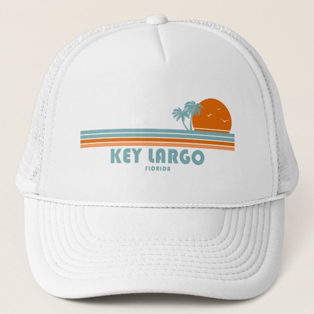 Key Largo Florida Sun Palm Trees Trucker Hat (Front)