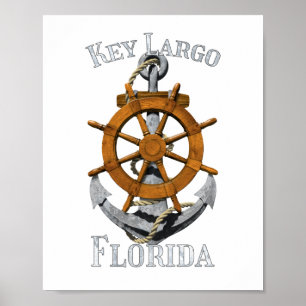 Key Largo Florida Vacation Nautical Anchor Helm Sa Poster