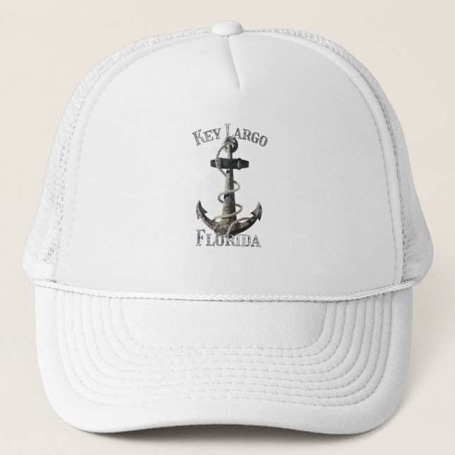 Key Largo Florida Vacation Nautical Anchor Sailing Trucker Hat (Front)