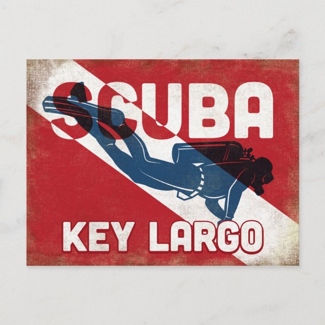 Key Largo Scuba Diver - Blue Retro Postcard (Front)