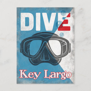 Key Largo Vintage Scuba Diving Mask Postcard