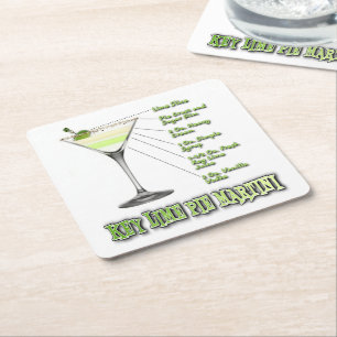 Key Lime Pie Martini Cocktail Recipe Art Square Paper Coaster