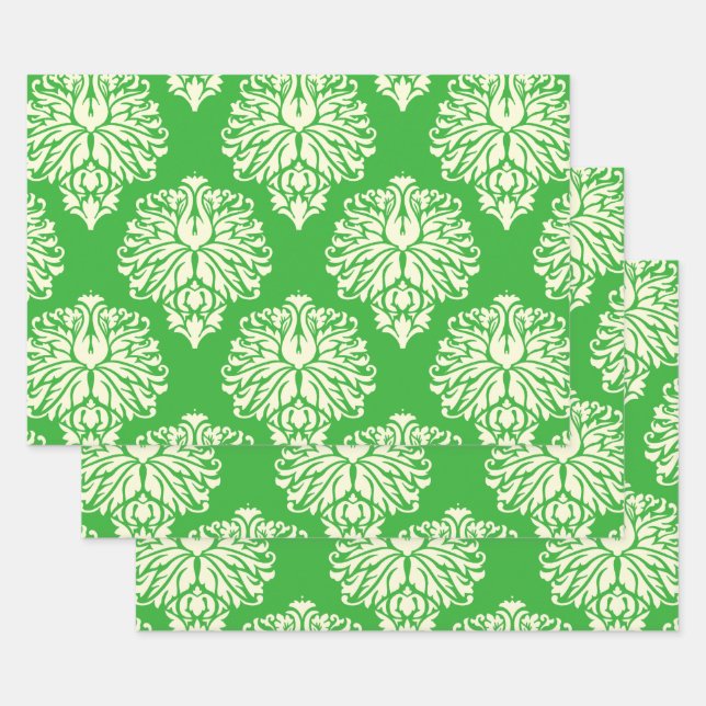 Key Lime Southern Cottage Damask Wrapping Paper Sheet (Set)