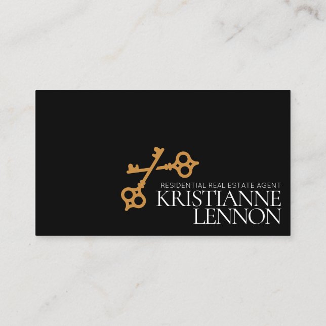 Key Logo Modern Real Estate or Rental Agent Business Card (Back)