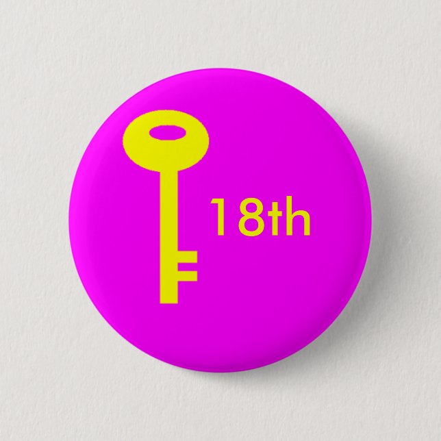 key pink, 18th 6 cm round badge (Front)