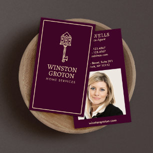 Key Real Estate Agent Photo  Burgundy Business Card