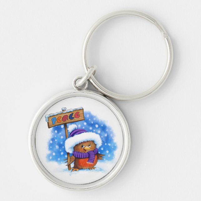 Key Ring Christmas Peace Robin. (Front)