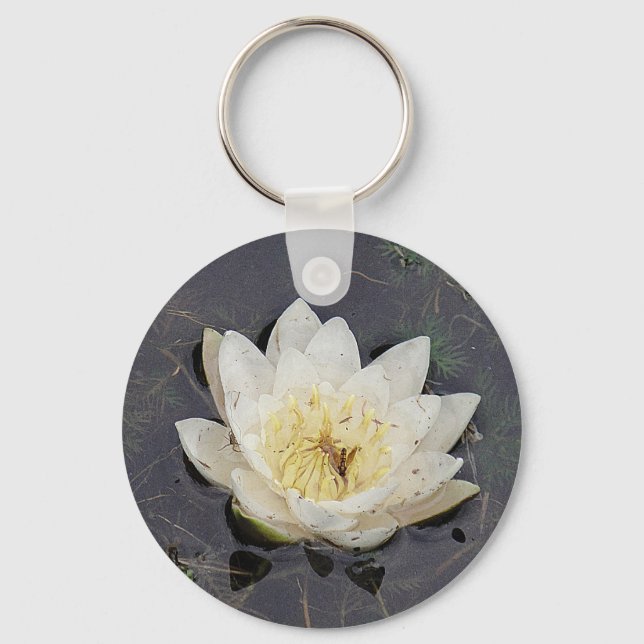 Key supporter white sea-rose bloom key ring (Front)
