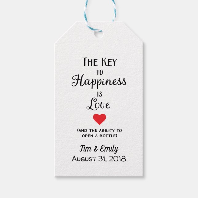 Key To Happiness Bottle Opener Wedding Favour Tag (Front)