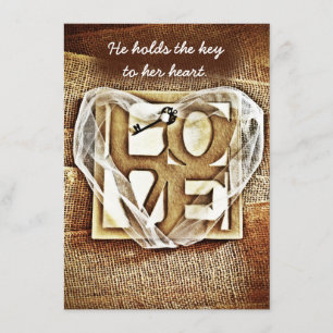 Key to her Heart Rustic Burlap Wedding Invitations