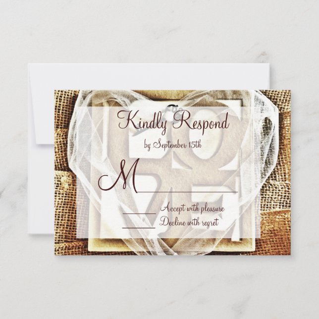 Key to her Heart Rustic Burlap Wedding RSVP Cards (Front)
