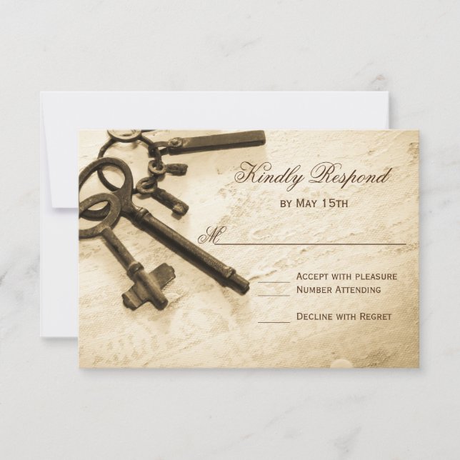 Key to Her Heart Vintage Wedding RSVP Cards (Front)