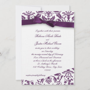 Key to my Heart Damask with Bow Invitation