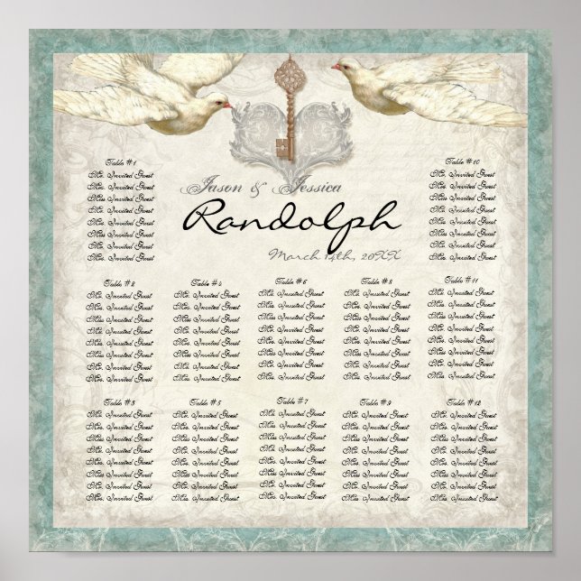 Key to my Heart Dove Reception Table Seating Chart (Front)