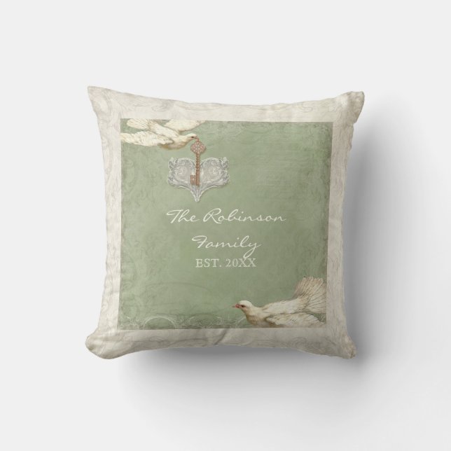 Key to my Heart Dove Swirl Flourish Family Collage Cushion (Front)