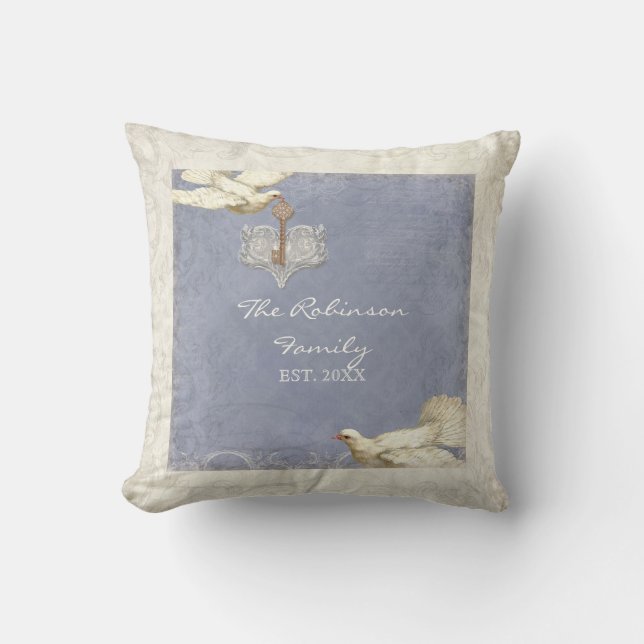 Key to my Heart Dove Swirl Flourish Family Collage Cushion (Front)