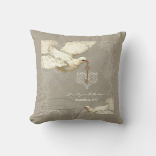 Key to my Heart Dove Swirl Flourish Grey Collage Cushion