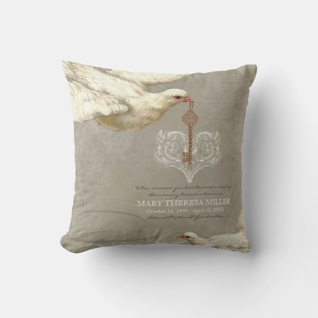 Key to my Heart Dove Swirl Flourish Grey Collage Cushion (Front)