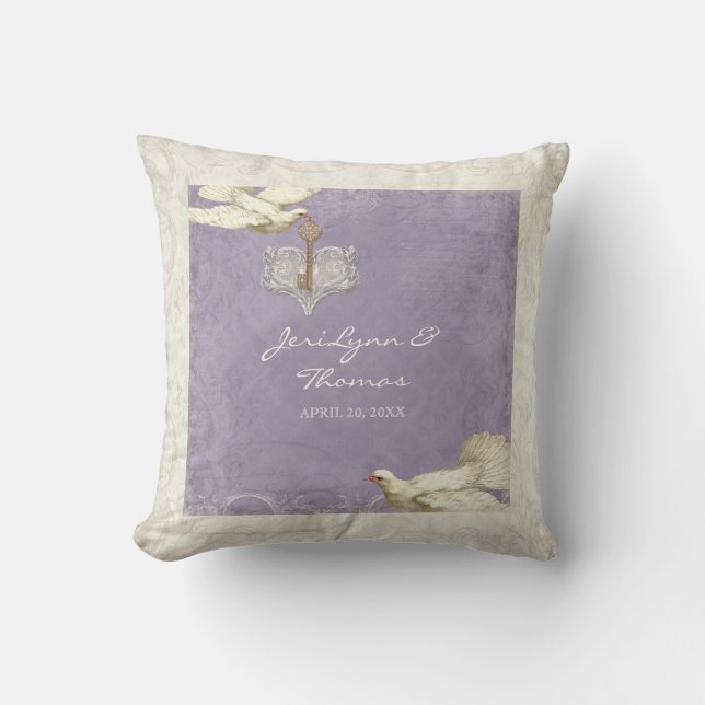 Key to my Heart Dove Swirl Flourish Love Wedding Cushion (Front)