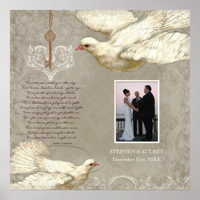 Key to my Heart Dove Wedding Gift Photograph Print (Front)