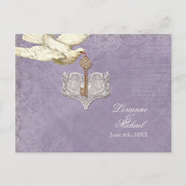 Key to my Heart, Doves RSVP Response Postcard (Front)