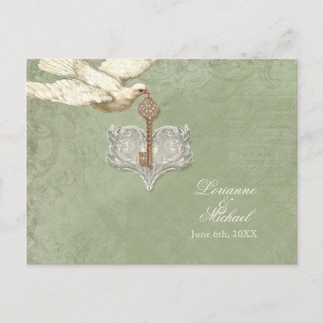 Key to my Heart, Doves RSVP Response Postcard (Front)