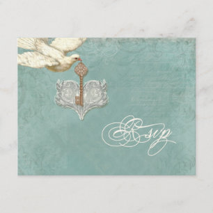 Key to my Heart, Doves Swirl RSVP Response Card