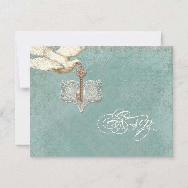 Key to my Heart, Doves Swirl RSVP Response Card (Front)