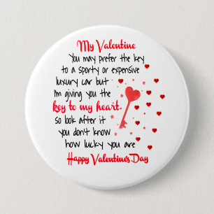 Key To My Heart Valentine's Day Gift 7.5 Cm Round Badge