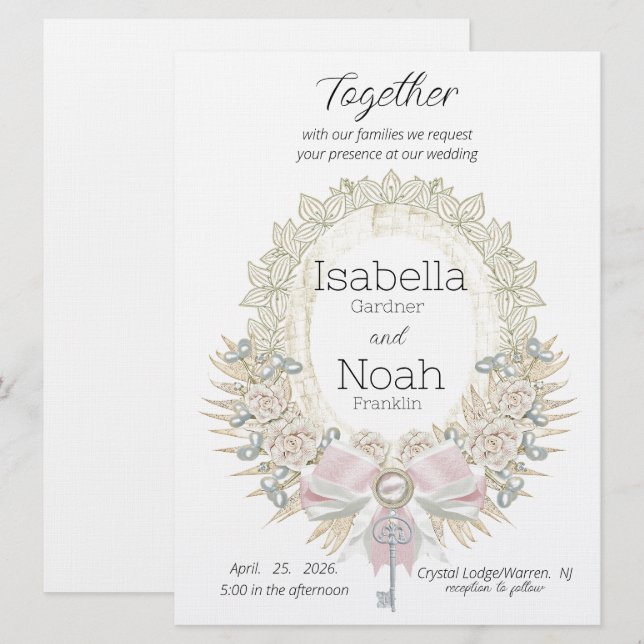 Key to Your Heart Elegant Flat Wedding Invitation (Front/Back)
