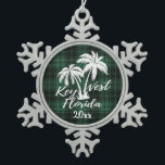 Key West Beach Florida Palm Green Plaid Snowflake Pewter Christmas Ornament<br><div class="desc">Key West Beach Florida Palm Tree Green Plaid Christmas Ornament</div>