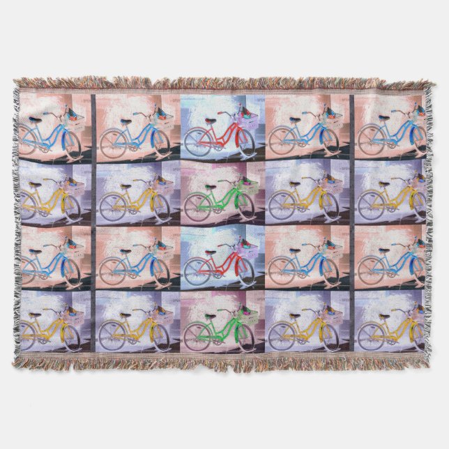 Key West Bicycle Pattern Throw Blanket (Front)