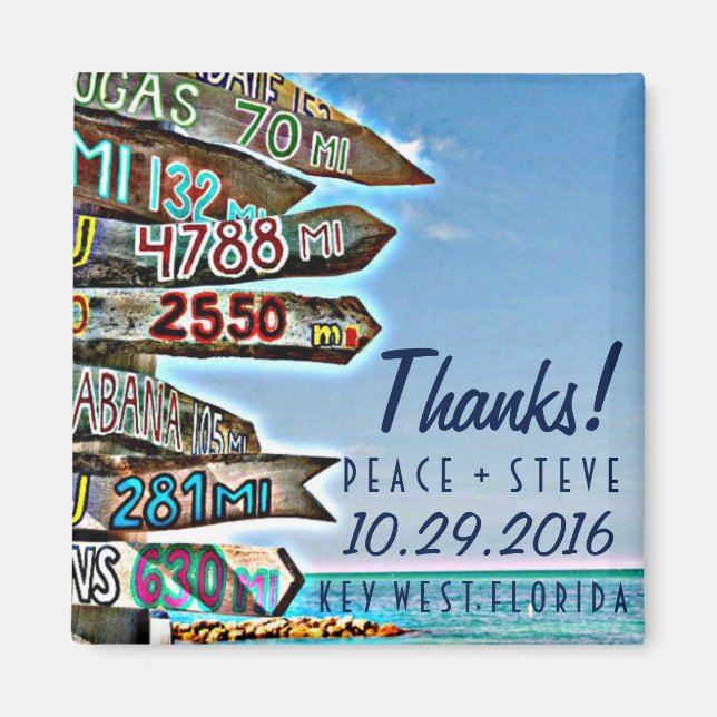 Key West Destination Wedding Favour Thanks Magnets (Front)