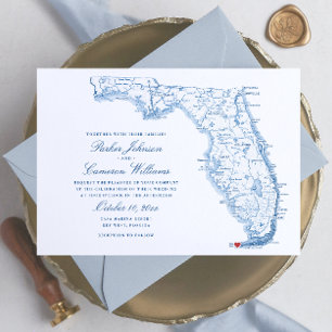 Key West FL Map Elegant Navy Blue Wedding Invitation