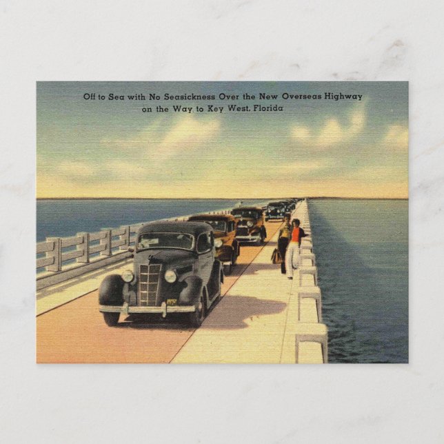Key West FL Overseas Highway No Seasickness 1940s Postcard (Front)
