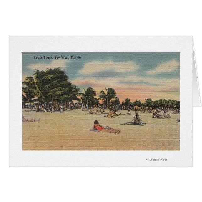 Key West, FL - View of South Beath w/ Sunbathers (Front Horizontal)