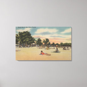 Key West, FL - View of South Beath w/ Sunbathers Canvas Print