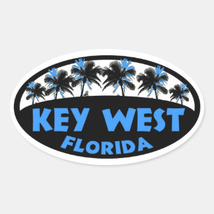 Key West Florida blue black palms Oval Sticker