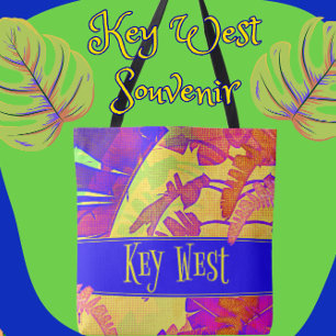 Key West Florida Bright Tropical Colorful Palms Tote Bag