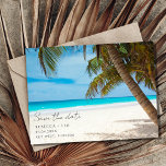 Key West Florida Budget Beach Wedding  Announcement Postcard<br><div class="desc">Tropical blue waters and white sand with palm tree wedding save the date postcards for your destination beach wedding in Key West, Florida. (This save the date can be used for the location of your choice, simply change the wording on the template to fit your needs.) Customise with your wedding...</div>