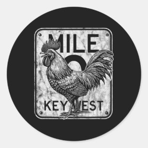Key West Florida Chicken Retro Mile 0 Rooster Dist Classic Round Sticker